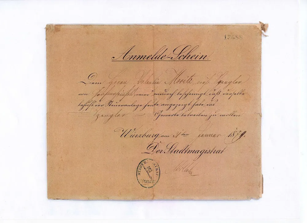 Gründungsurkunde der Firma Moritz aus dem Jahr 1879